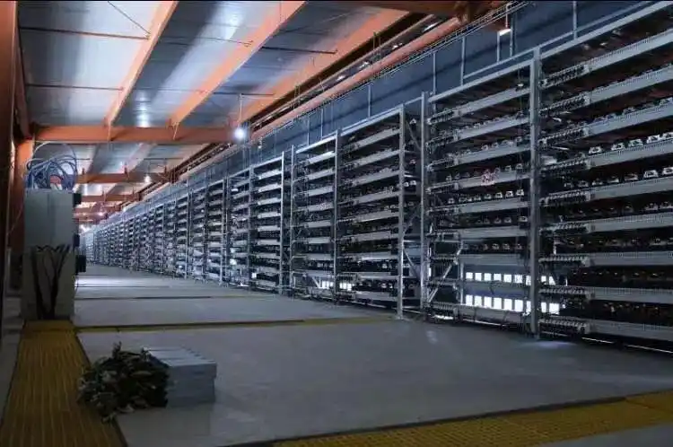 Kaspa mining farm with rows of rigs and hosting infrastructure