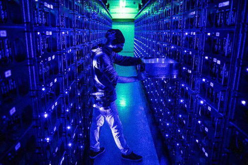 A large-scale cryptocurrency mining farm, filled with rows of powerful mining rigs, each contributing to the global network's processing power.