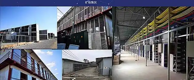 A bustling mining farm hosting rows of Iceriver devices, showcasing optimized efficiency and security measures
